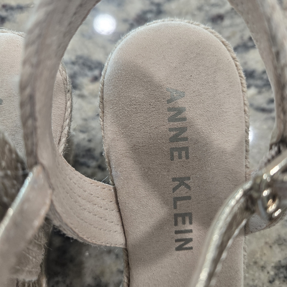 Anne Klein Silver Rhinestone Espadrille Sandals - Gold Straps. - Picture 6 of 6